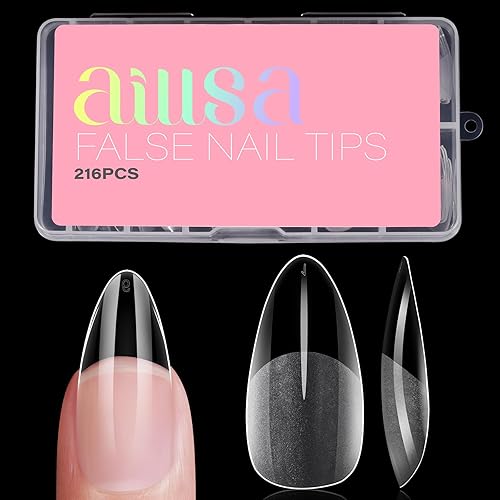 AILLSA Medium Almond Nail Tips Pre-Shaped Acrylic Nails Tips Half Matte Full Cover Tips Clear Gelly Press on Flase Nail Tips for Extension Nail Manicure Home DIY 216PCS 12Sizes