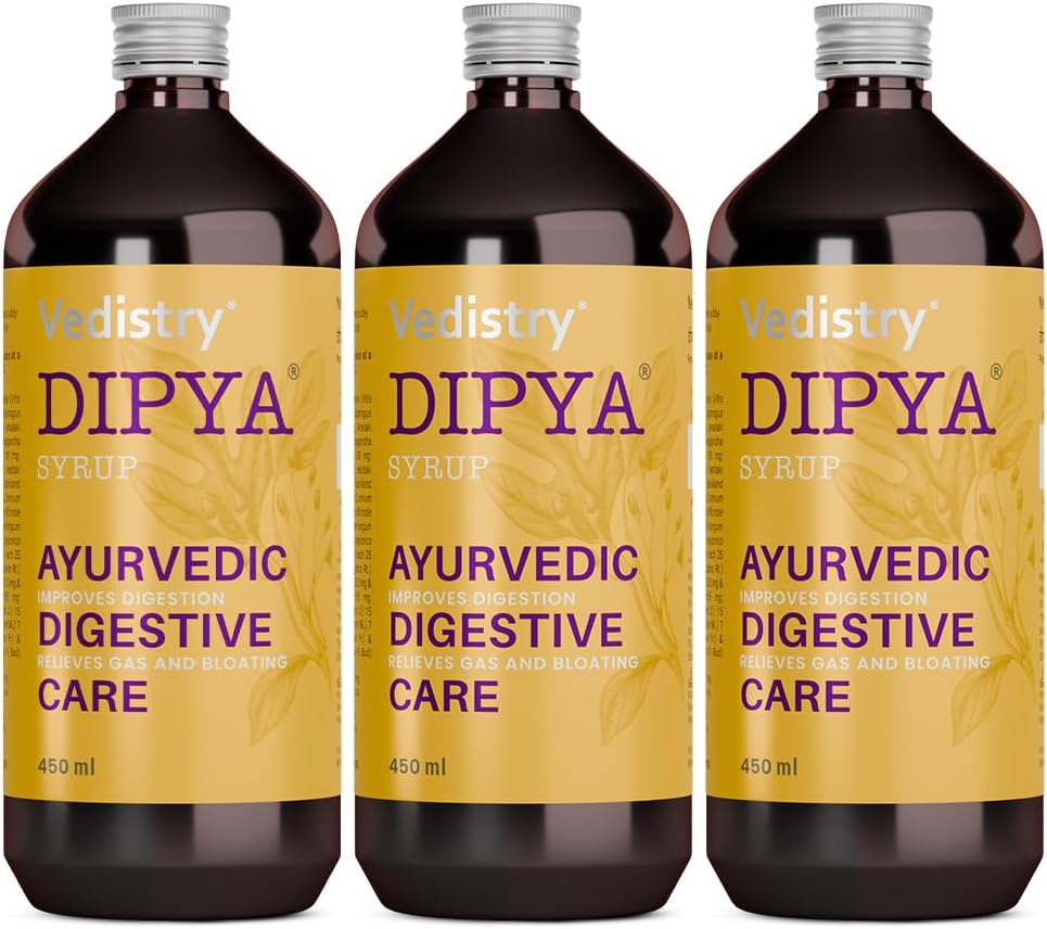 - Dipya Ayurvedic Digestive Syrup | Digestive Enzyme Supplement Support for Indigestion, Gas, Bloating, Heartburn, Acidity & Post-Meal Heaviness | Antacid & Gut Cleanse Tonic for Gut Health & Abdominal Discomfort | Clinically Proven to give relief in 4 weeks - 450 ml (Pack of 3)