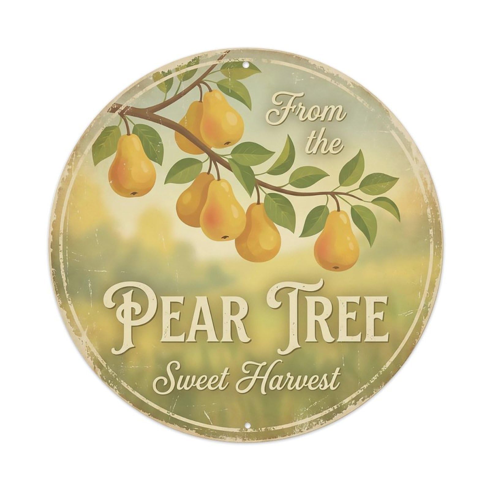 Cxhjca 8X8inch(20X20cm) Vintage Cottagecore Garden Pear Tree Branch Fruit Metal Tin Sign