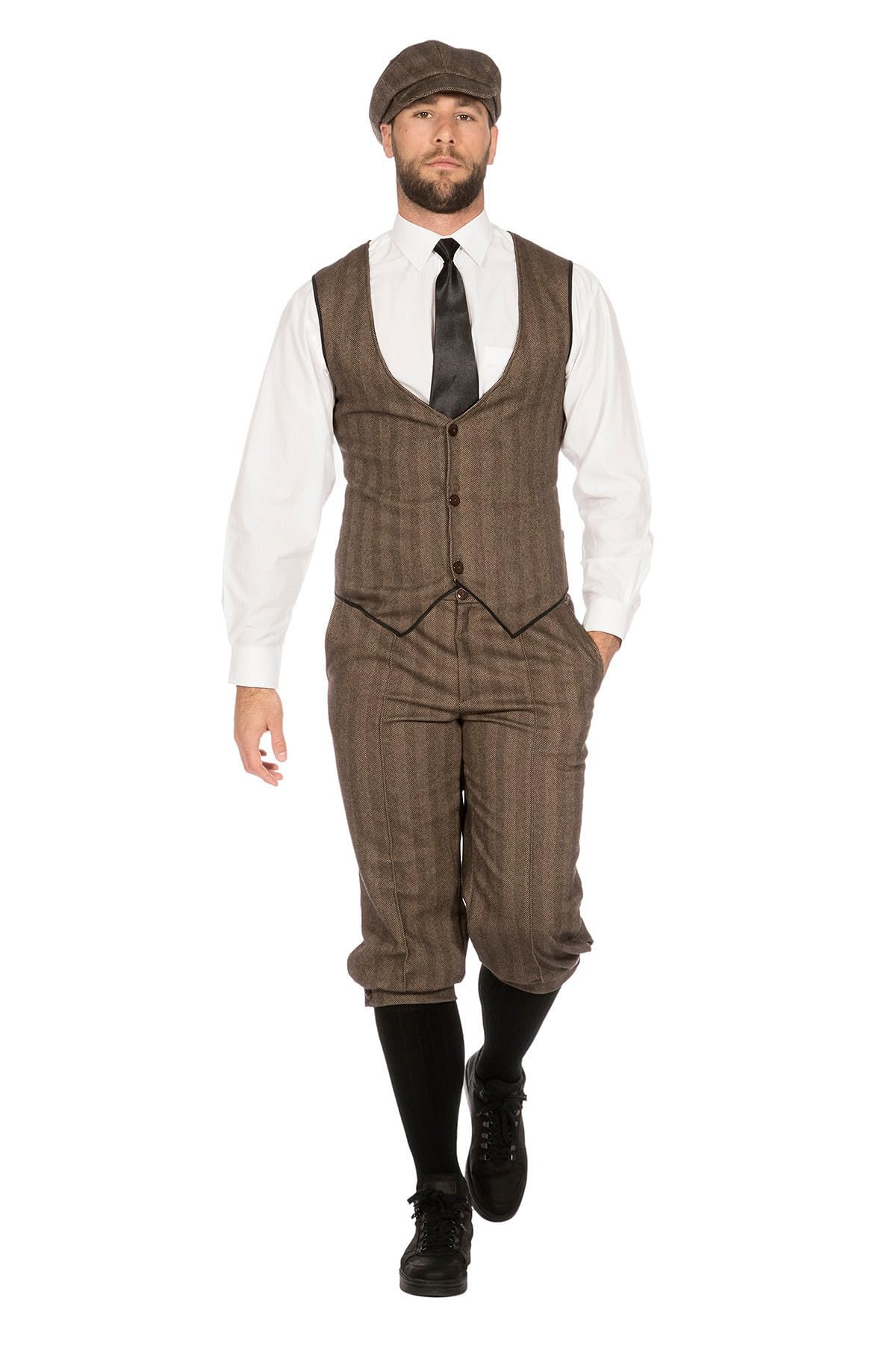 Wilbers 1920er Peaky Blinders 3-teiliger Kostüm-Set (Weste, Streifenhose, Mütze) – Knickerbocker-Stil