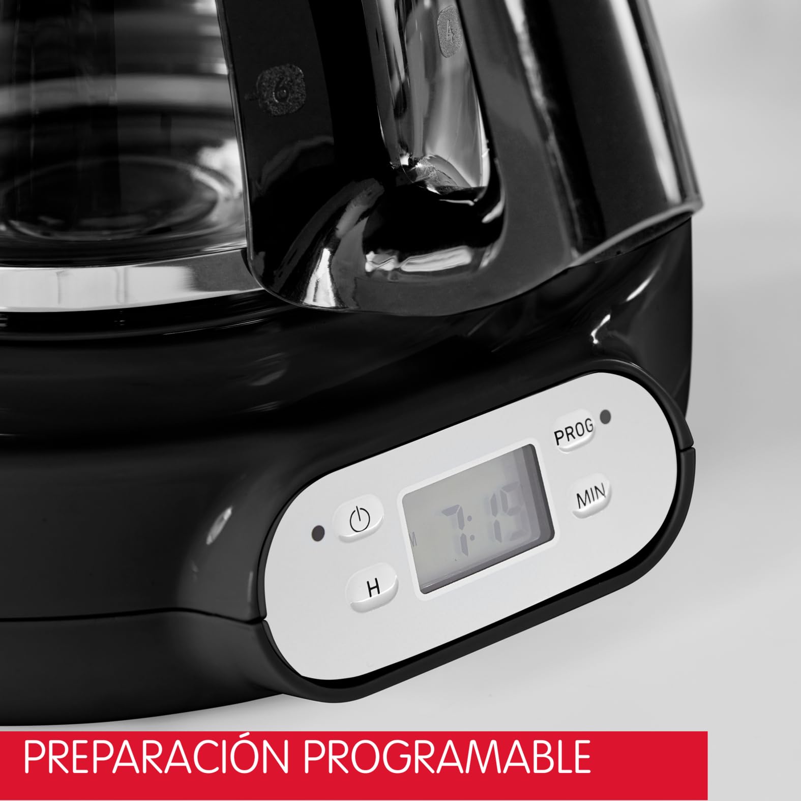 Moulinex Soleil – Cafetera filtro, capacidad de 1,25 L, hasta 15 tazas, control nivel del agua, temporizador programable, función mantener caliente, jarra cristal, color negro, FG380B