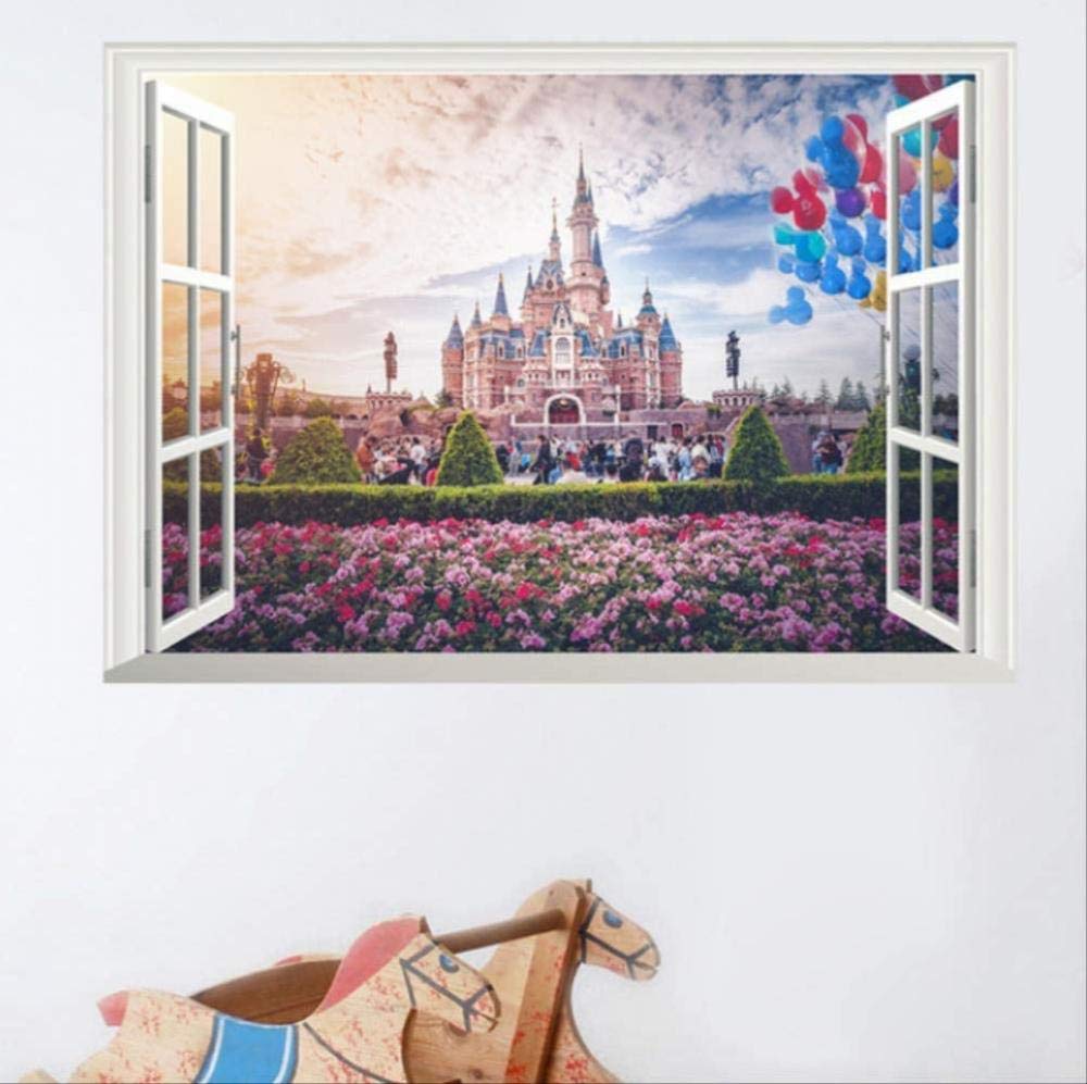 YFKSLAYWall Sticker Manor Castle 3D Fake Window Bedroom Living Room Decoration Decal Wall Decoration PVC Sticker Man Child 50X70Cm