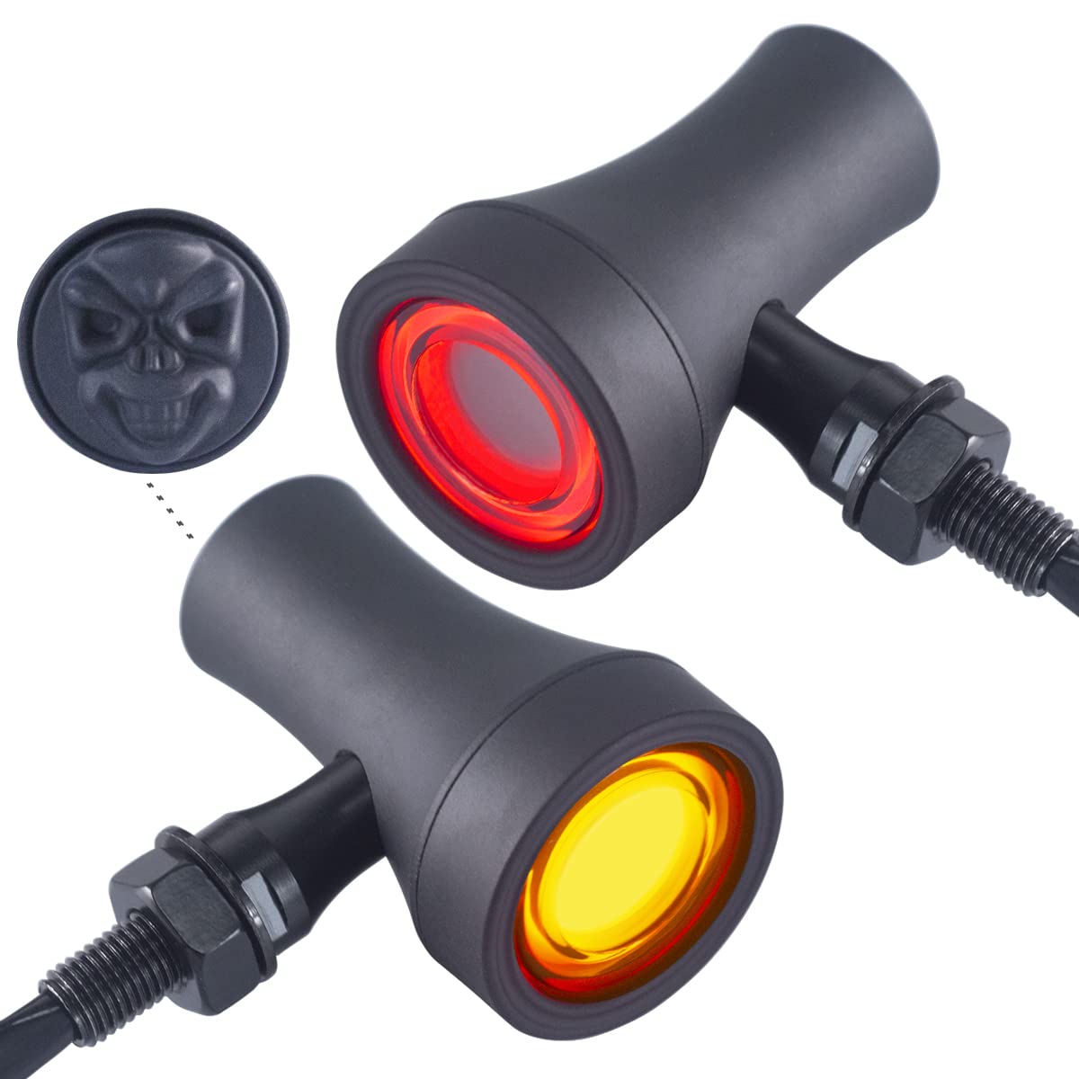 FATECIM 2X Motorcycle LED Skull Tail Lights Turn Signals Running Brake Light Heavy Duty Motorbike Rear Blinker Indicators for Bobber Harley Honda Yamaha Suzuki Kawasaki Cruiser Chopper Black