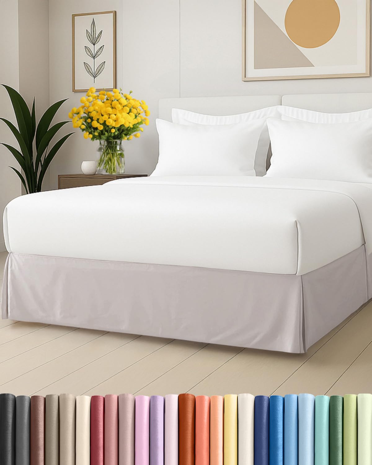 pleated bed skirt king size - 3 sided pleated bed skirt king - ultra-soft, easy fit with 15 inch tailored drop - hotel quality, wrinkle & fade resistant - for women, men, kids and teens - light grey
