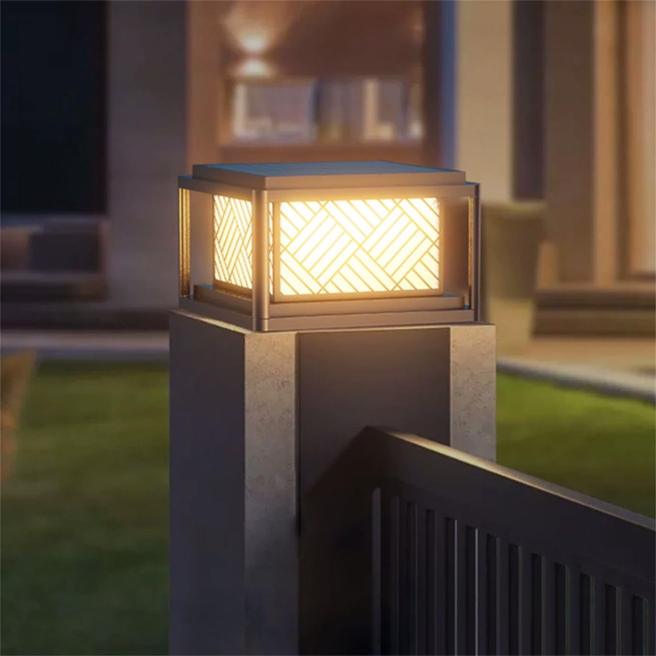 Nowoczesna lampa słupkowa ze stali nierdzewnej, lampa solarna LED do ogrodzenia, tarasu lub ogrodu, wodoodporna IP54, żarówka E26 (1 sztuka), idealna do dekoracji ogrodu i tarasu.