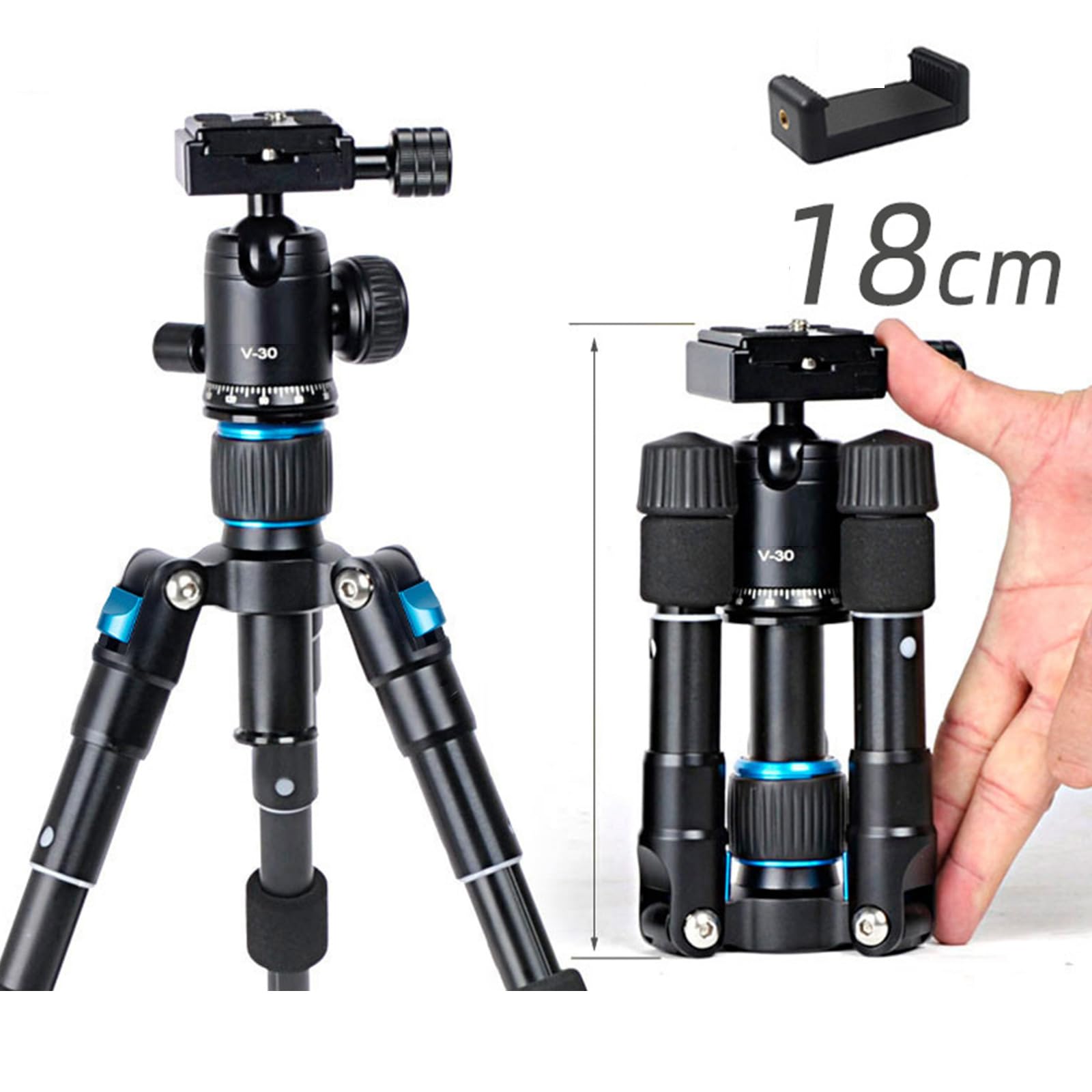 Treppiede compatto da tavolo in alluminio con testa a sfera a 360° supporta fino a 5 kg per fotocamere digitali DSLR e videoregistratori