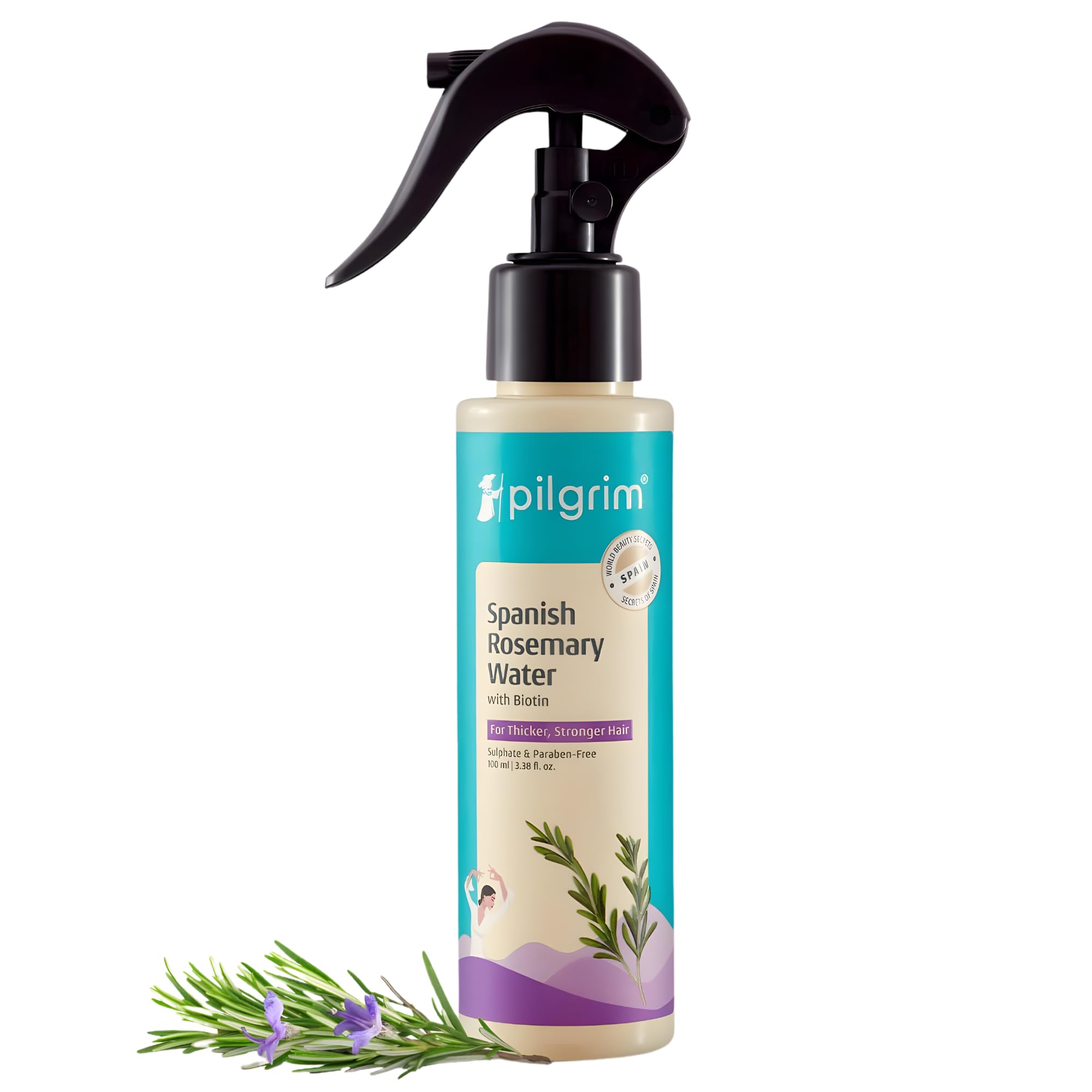 Spanish Rosemary Water Spray with Biotin for Hair Growth 100ml Hair Spray for Regrowth Thicker & Stronger Hair Sulphate & Paraben Free