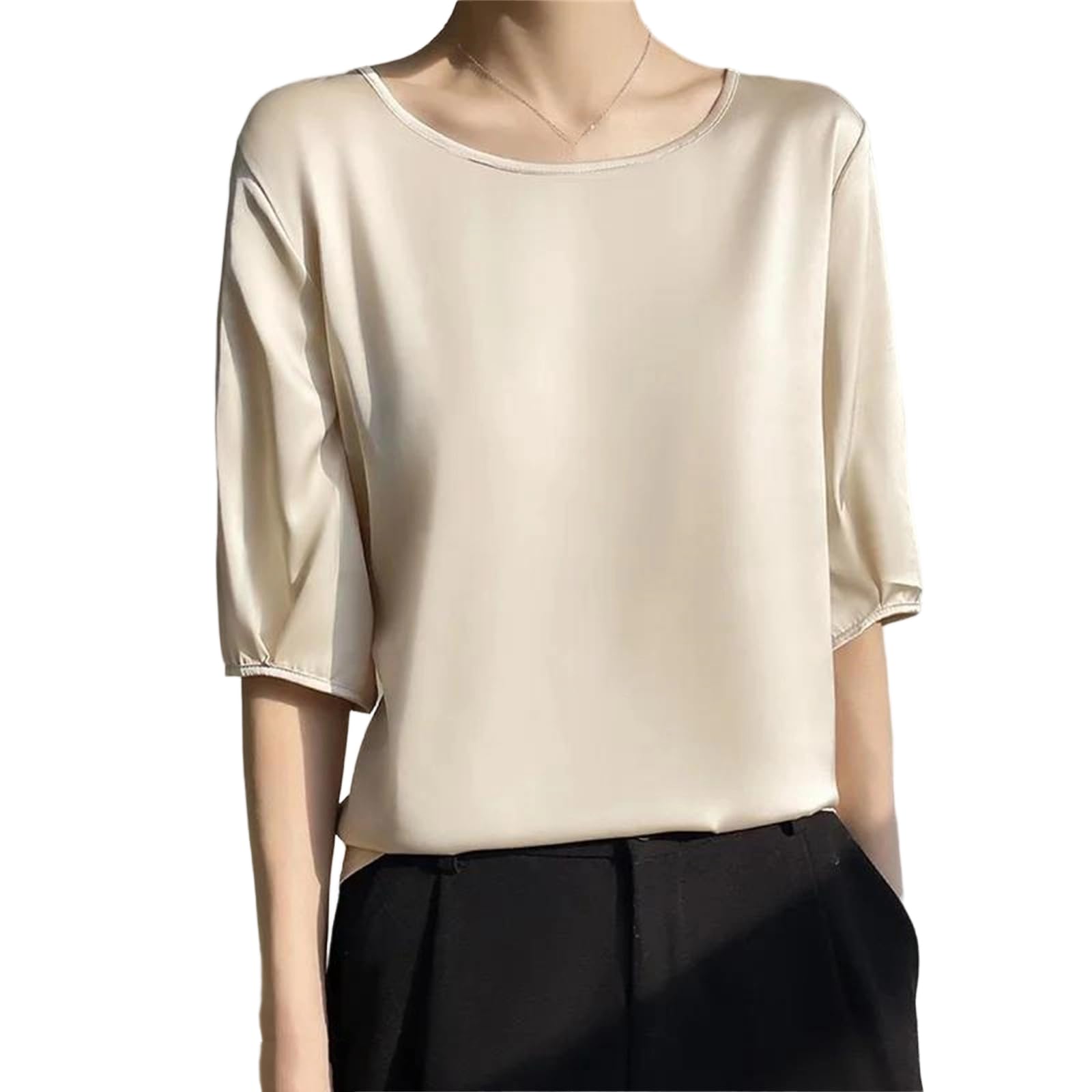 Donne Estate Raso Ufficio Camicia Solid Top Manica Corta Casual Coreano Camicette Allentate Femmin