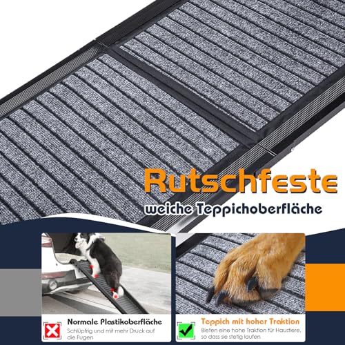 Extra Lang Hunderampe Auto Klappbar, Faltbar Rampe für Große Hunde mit Rutschfester Teppichoberfläche, Tragbare & Klappbare Hundetreppe Auto Einstiegshilfe für Große Hunde (180cm Lang × 50cm Breit)