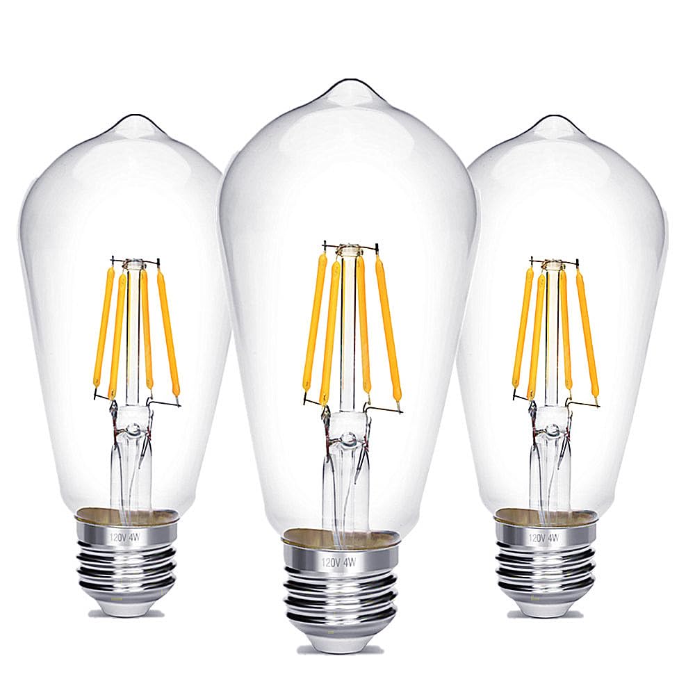 Vintage Edison Bulb 4W,Equivalent 40W Incandescent,ST18 Antique LED Filament Bulbs,Non Dimmable Daylight White 4000K,E26 Led Bulb,Pack of 3