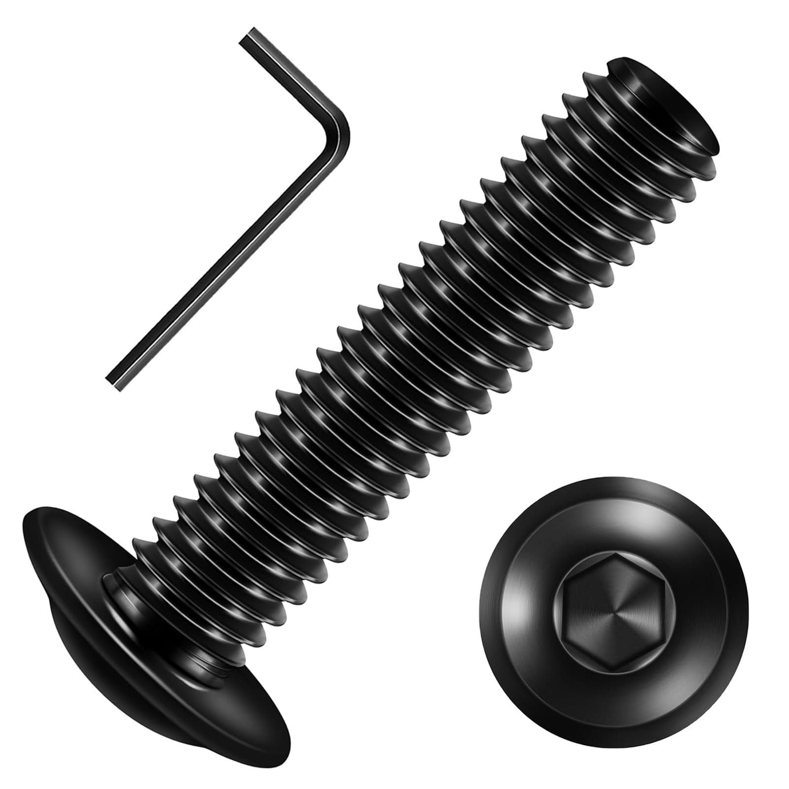 Valorada M5 Bolts, M5 x 25mm Flanged Button Head Screws Allen Socket Bolts Stainless Steel 304 Black Finish with Hex Spanner Pack of 20