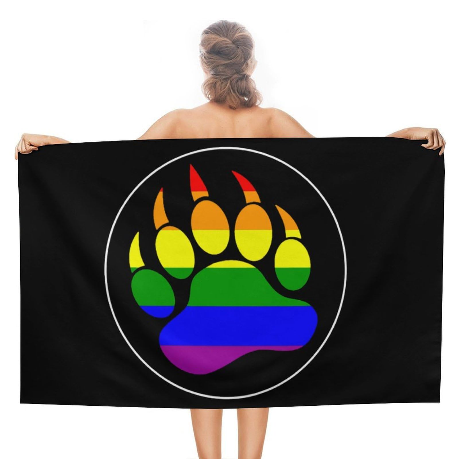 CGSBNGHA LGBT Gay Rainbow Bear Paw Beach Towels Soft Bathroom Bath Pool Swim Towels for Women Men