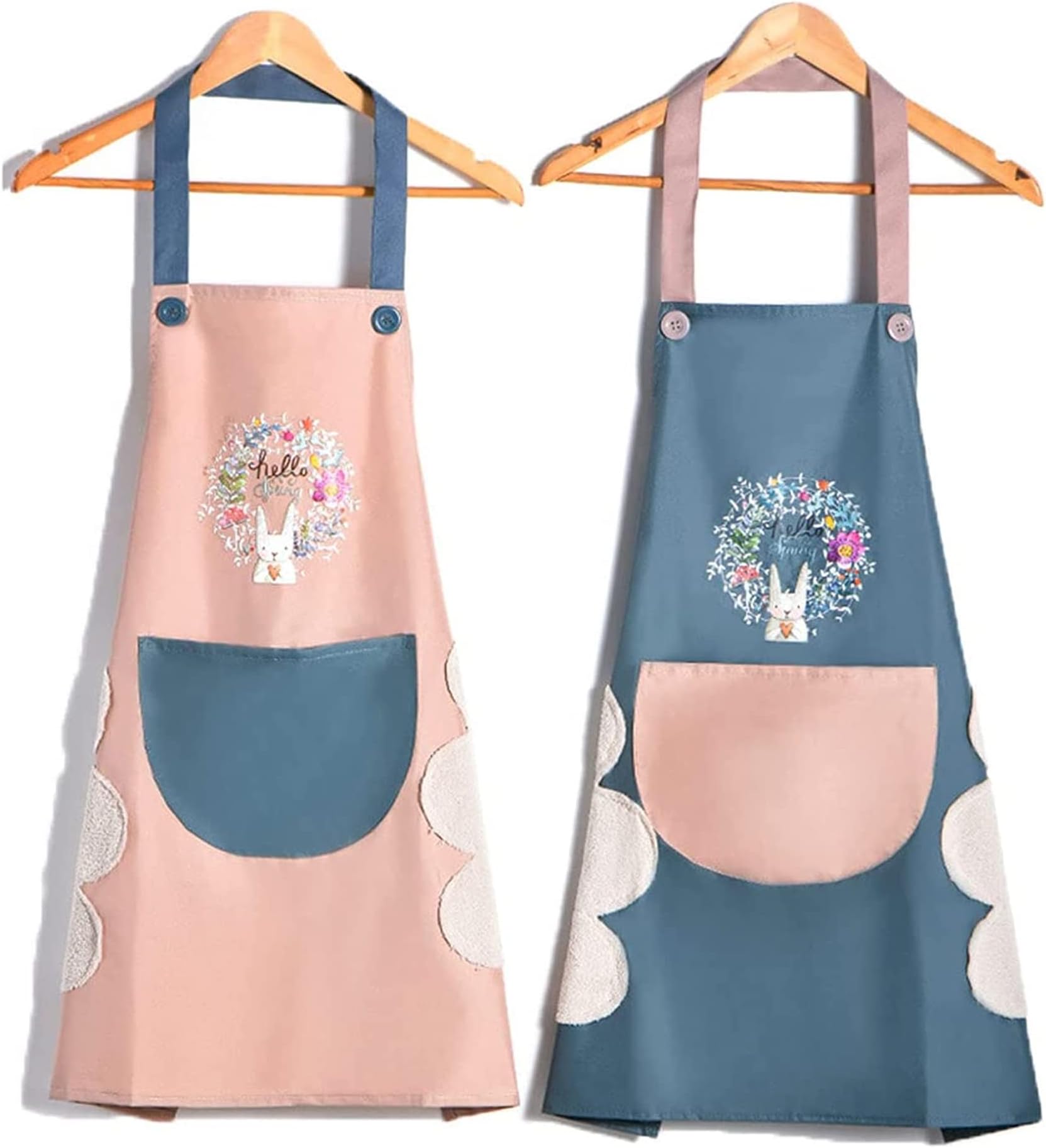 Sulfar 2 Pack Cute Kitchen Apron Cooking Apron for Women Couple Waterproof with Pocket and Hand-Wiping Area Apron for Cooking,BBQ, Kitchen, Garden