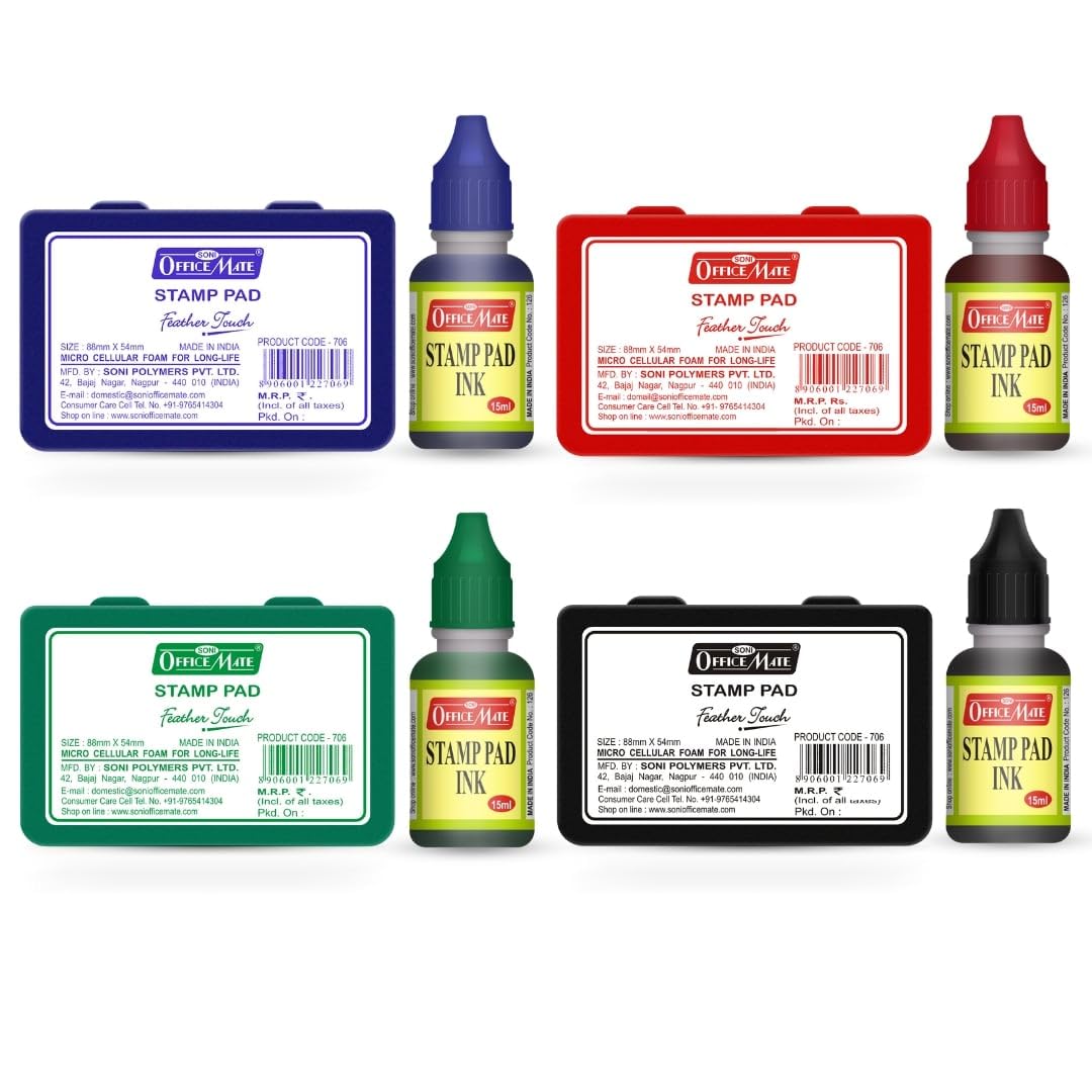 Soni Officemate Combo 4 Stamp Pad + 4 Stamp Pad Inks (Mix)