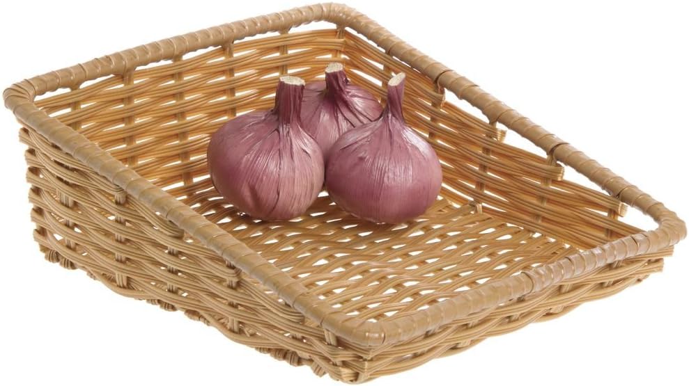 HUBERT Wicker Storage Basket Natural Colored Plastic Tapered Produce Basket - 11 1/2"L x 12"D x 1 1/2" to 4"H