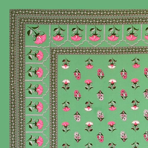 Image of BLOCKS OF INDIA Hand Block Printed 200 TC Cotton Super King Size Bedsheet(106 x 106) | Pack of 1, Batik Green Flower