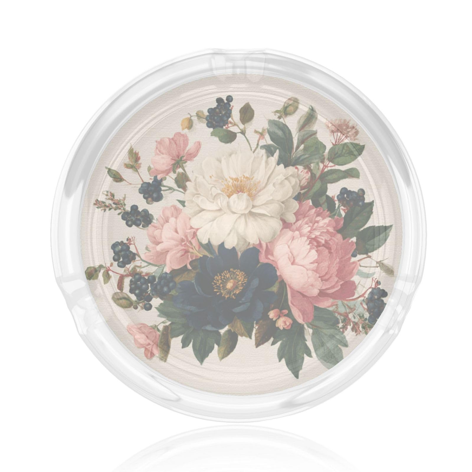 Dense Bouquet Of Flowers Berries On Light Cream Glass Ashtray For Cigarettes Ash Trays Case For Home Office Decor