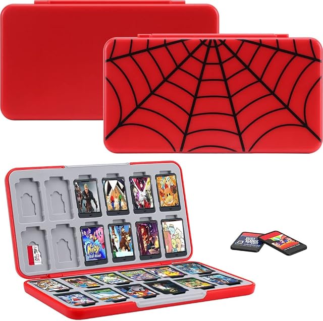 Jusy Case Compatible with Nintendo Switch Game Card, with 24 Game Card Slots and 24 Micro SD Card Slots, Spider Portable Protective Storage Case (Cobweb)