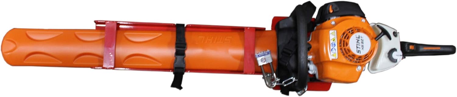 Jungle Jim's Jungle Sheath Lockable Rack for Hedge Trimmers & Chainsaws – Secures Both Tool & Sheath with Buckle Strap & Chain – Mounts to Open Trailer Rails, Floors, Enclosed Trailers & Garages