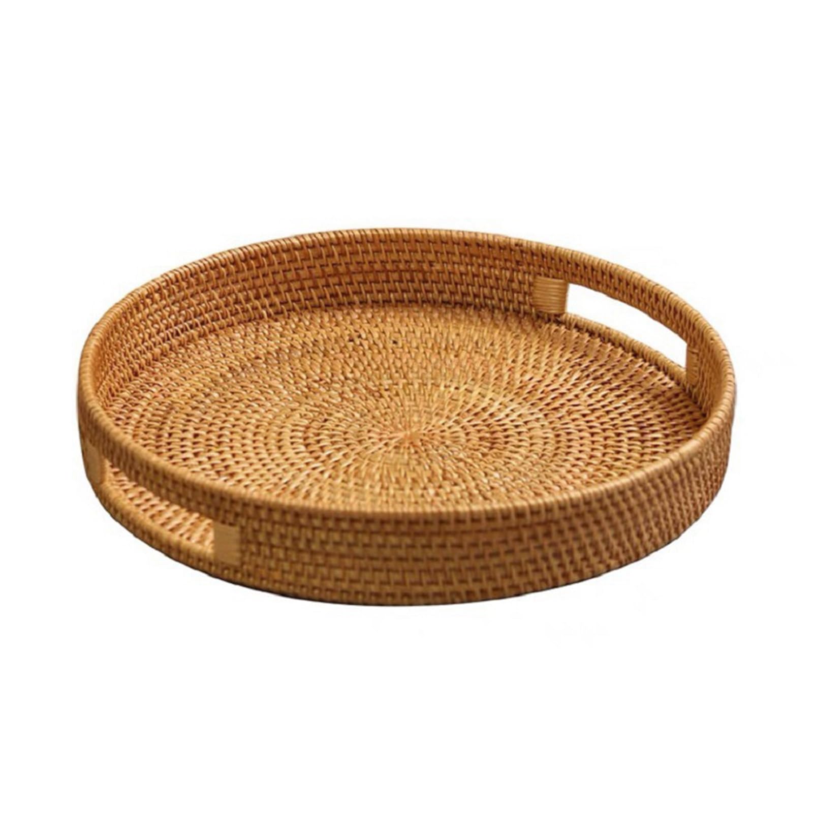 Multipurpose Handcrafted Fruit Rattan Tray Round Wicker Designs with Handles for Kitchen Use Round Serving Tray