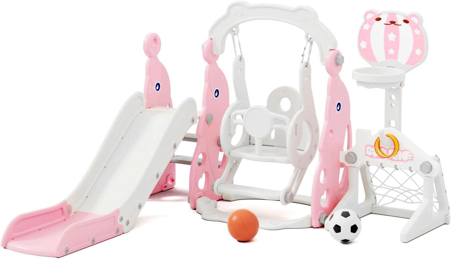 67i Toddler Swing and Slide Set, 6-in-1 Pink Indoor Playset (Pink)