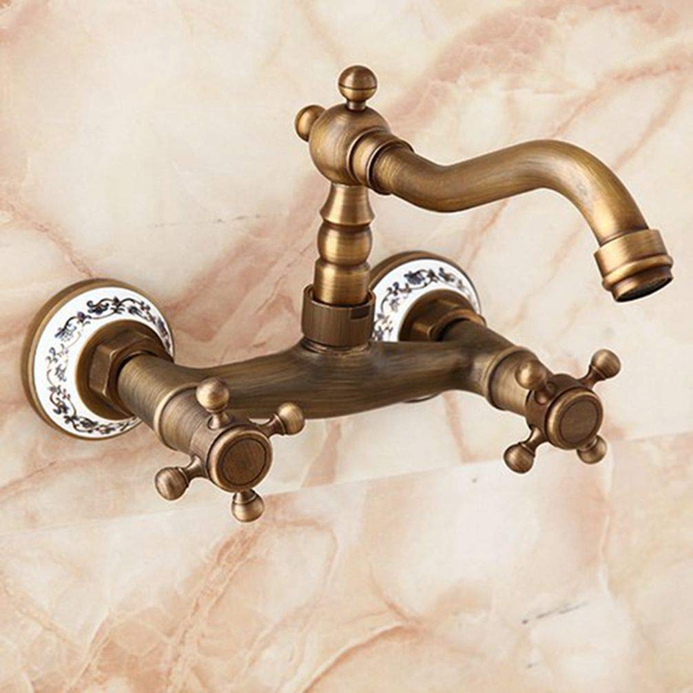 ZYCHSJXA Bathroom Basin Faucets Golden Polished Mixer Tap Wall Mounted Faucet Antique/Gold/Black Kitchen Tap,Antique Bronze 3