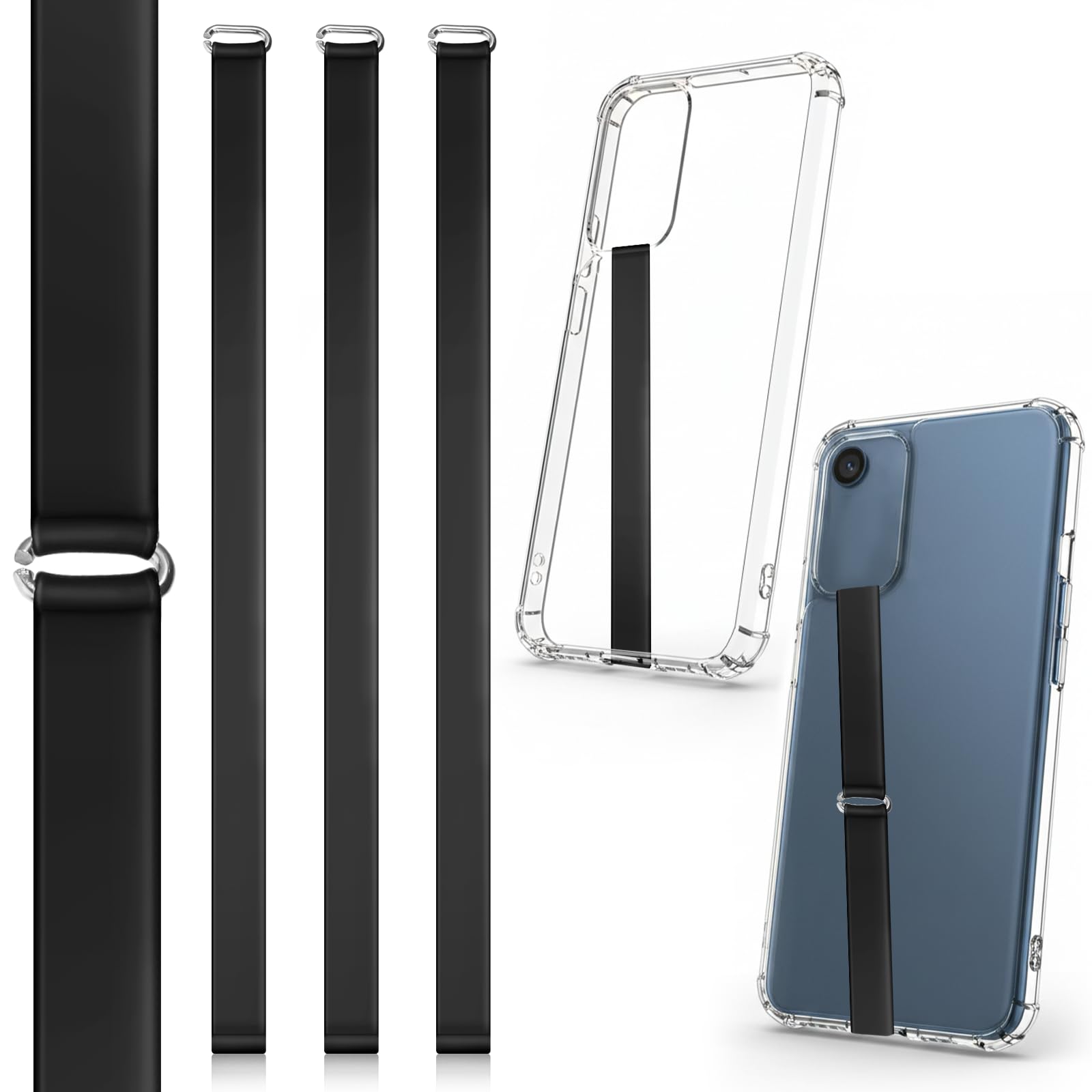 3 Pcs Silicone Phone Grip Anti Slip Finger Loop Holder Strap Flexible Elastic Universal Phone Loops Back of Cell Phones Case Closures for Travel Office Shopping (Black)