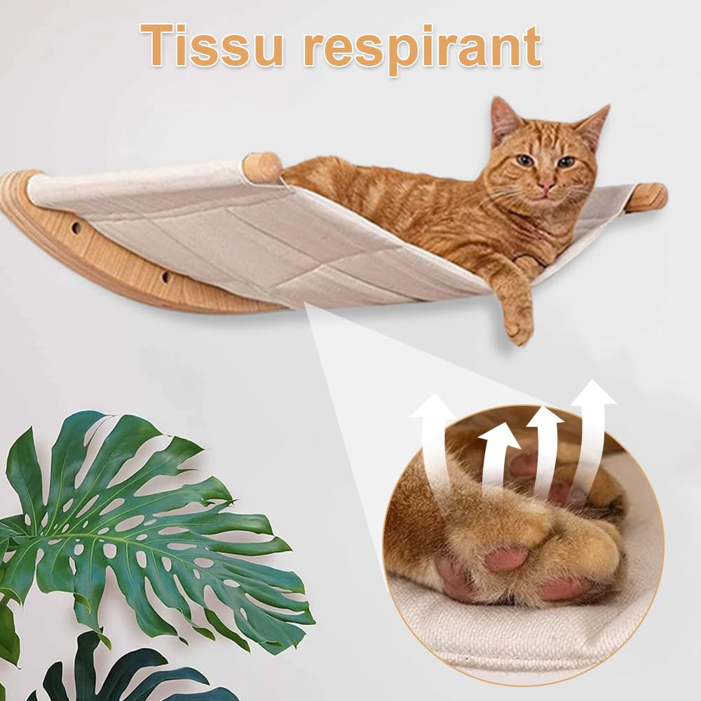 Hamac pour Chat Mural Grande Étagère pour Chat avec 2 Pilier d'escalade pour Chat, Fenetre Pliable Lit pour Chat, Capacité de Charge 18kg