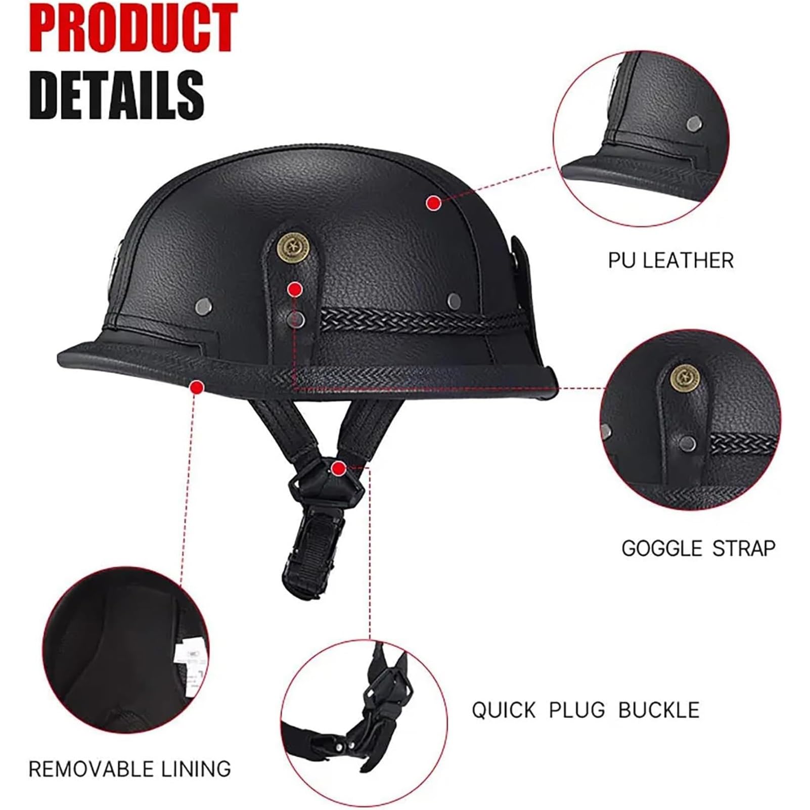EBAYIN Casco Jet Caschi Cromwell Casco Mezzo Casco Moto Vintage Casco Jet Stile Tedesco Casco Scooter DOT Omologato ECE for Uomo Donna Casco Protettivo for Adulti(C3,XXXL(65~66cm))