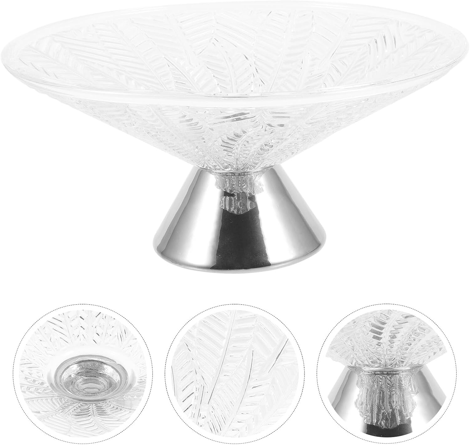Luxury Glass Fruit Bowl with Silver Footed Base Decorative Multi-function Snack and Fruit Storage Tray for Kitchen Counter and Dining Table Centerpiece Easy-clean Elegant Design