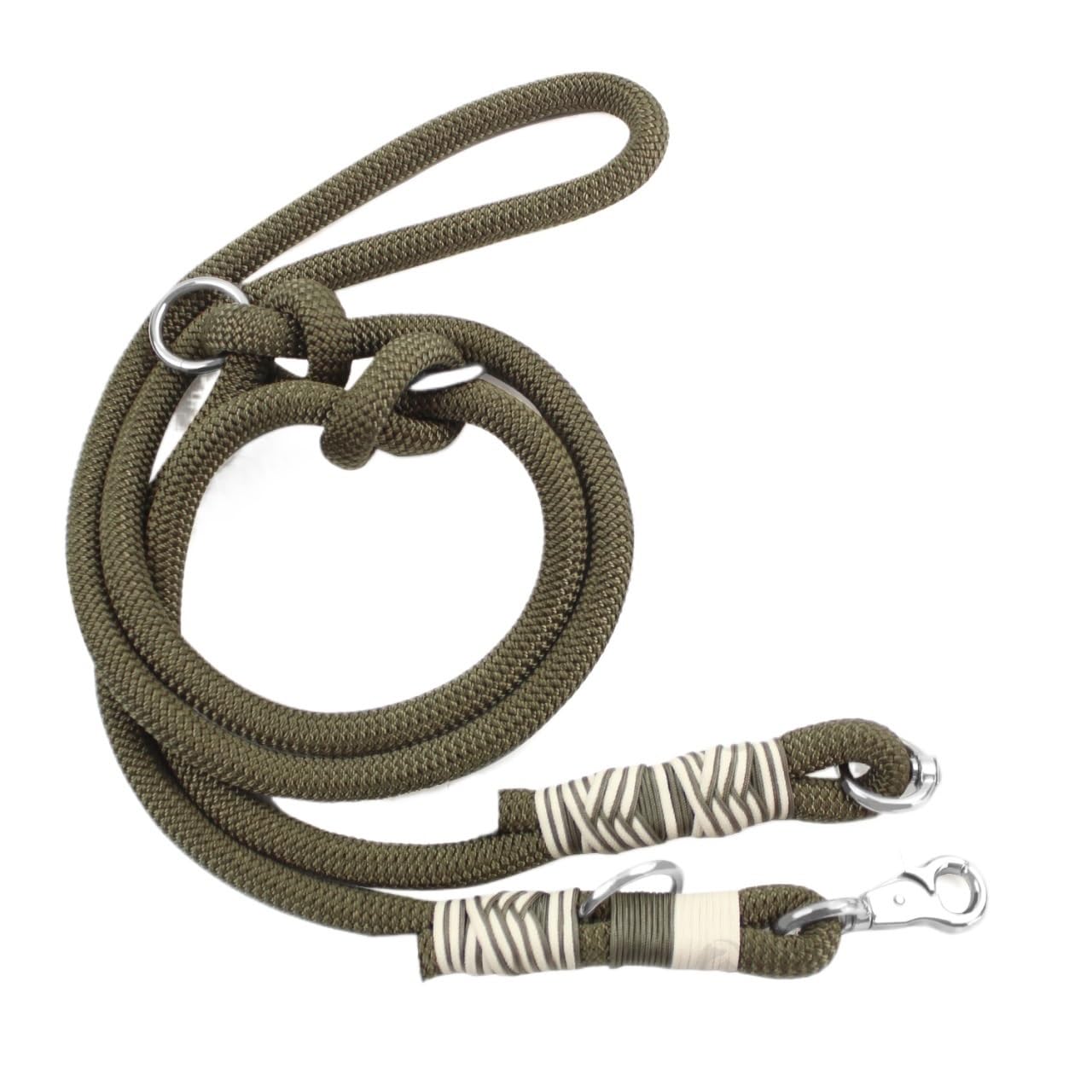 Guinzaglio Retriever Corda di trazione intrecciata in pelle for cani di taglia media e grande, tinta unita, doppia fibbia, in pelle for cani Guinzaglio Per Cani Taglia Grande(Army-green)