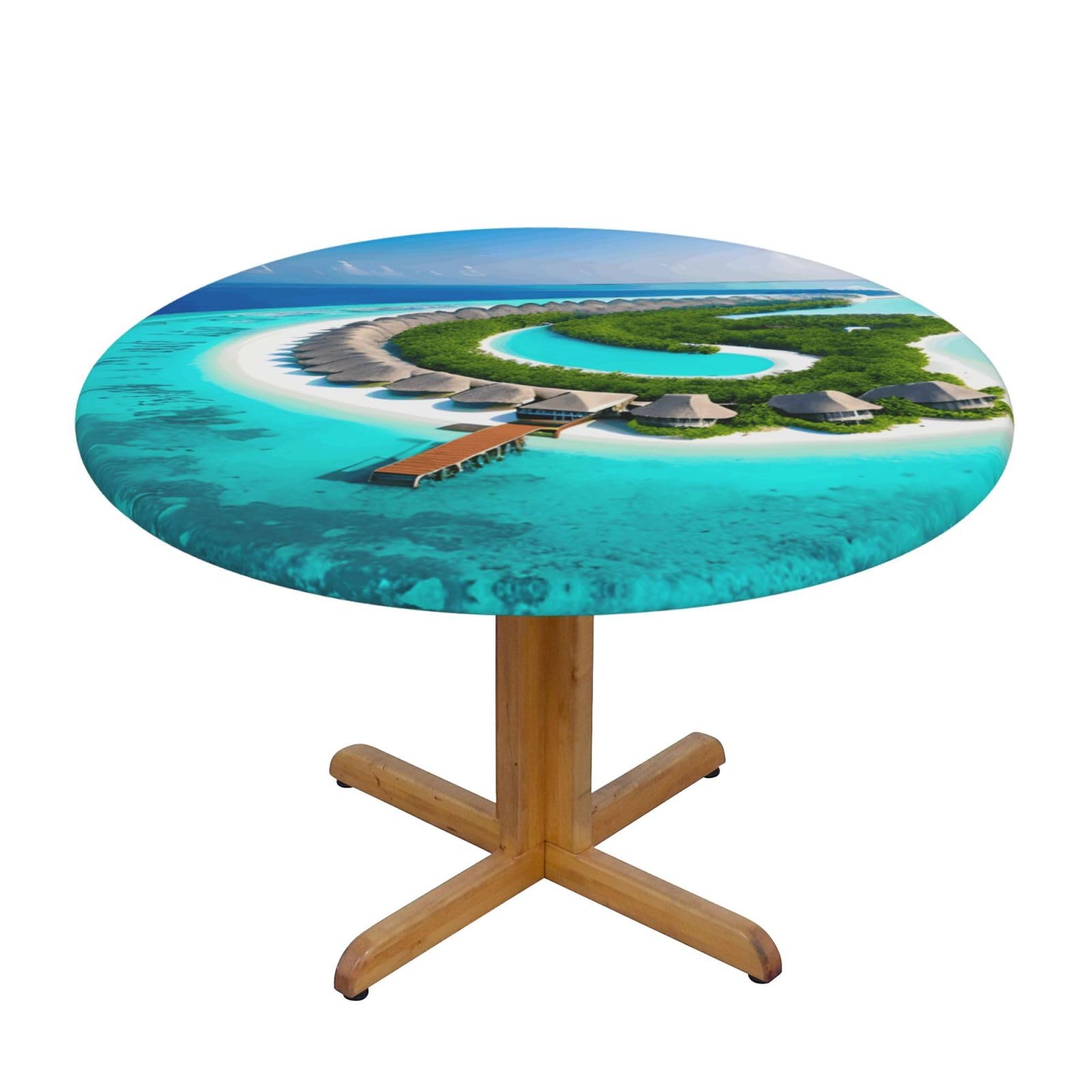 ZQYTGFDC Maldives Scenery S Decorative Round Tablecloth Waterproof Anti Stain Oil Proof Size for 40 50 inch