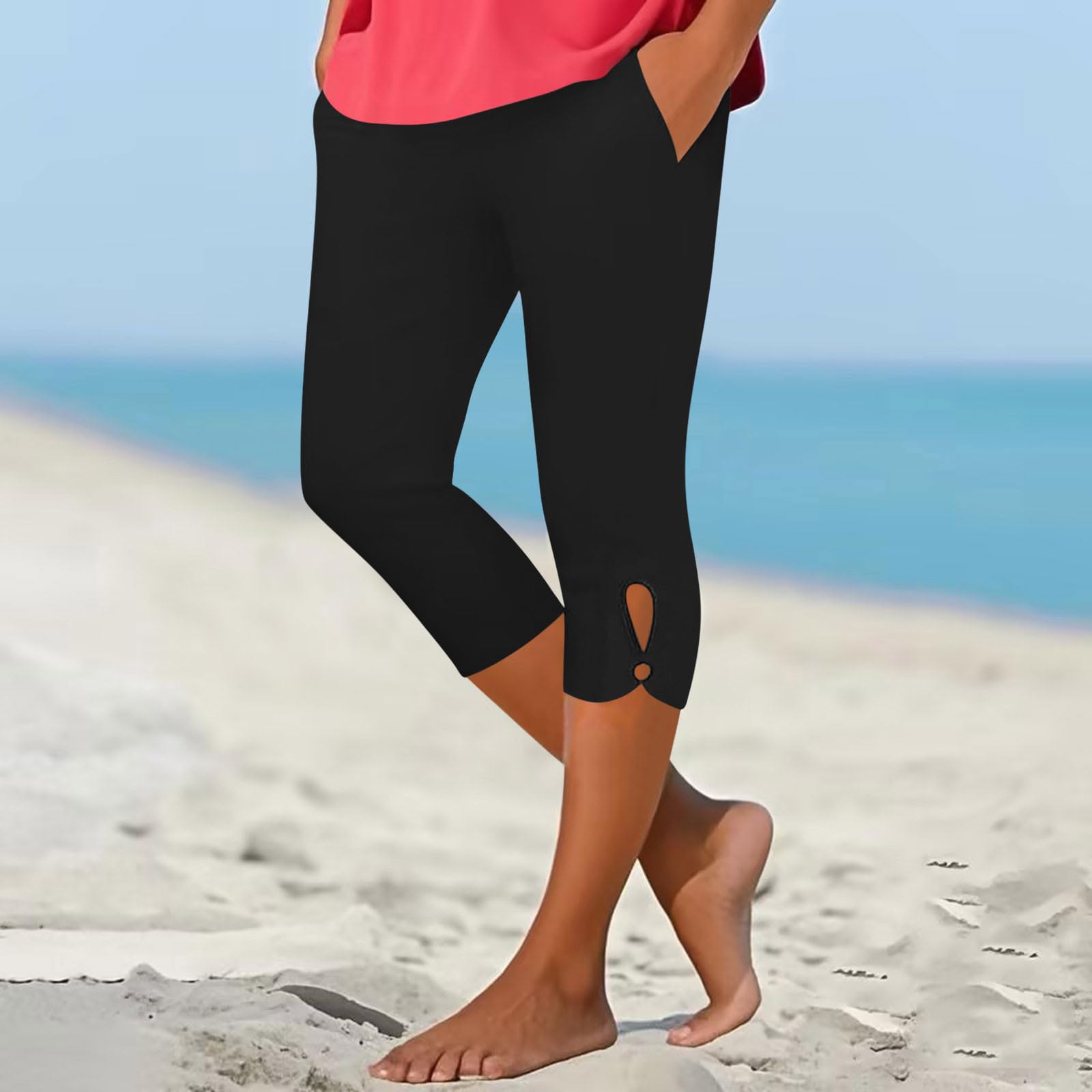 3/4 Leggings Femme,Taille Haute Doux Corsaire Pantacourt Elastique Grandes Tailles Leggins Short de Sport Capri Opaque Legging pour Salle Yoga Court en Tissu Pantalon d'Été Activewear Trois-Quarts