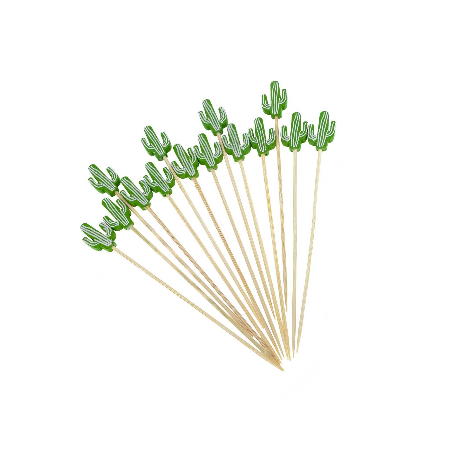 100pcs 4.7In Green Cacti Cocktail Picks Bamboo Toothpicks Cocktail Skewers for Drinks Appetizers Fruit(StyleB)