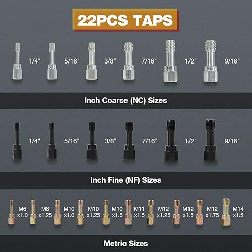 Miniatura 4 de Juego de 49 piezas de herramientas de reenhebrado, kit de reparación de roscas métricas UNC UNF, herramienta limpiadora de roscas métricas, kit de