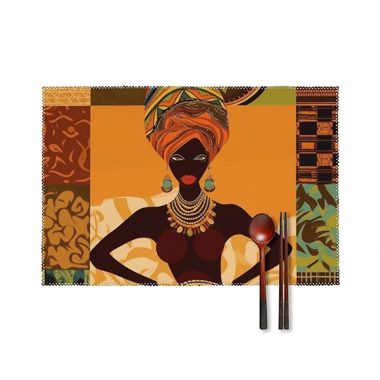 African Woman Placemats Set of 6 Wipeable Table Mats for Kitchen Dining Table Heat Resistant Waterproof Modern Indoor/Outdoor Non-Slip Easy Clean Place Mats