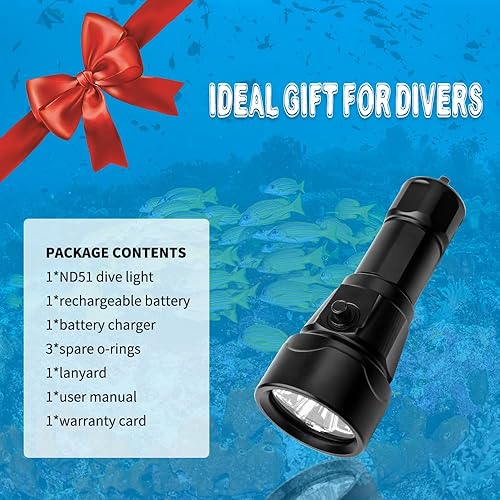 Miniatura 5 de ND51 - Luces de buceo superbrillantes de 2500 lúmenes, 4 modos, antorcha de buceo con interruptor lateral, linterna sumergible impermeable IP68,