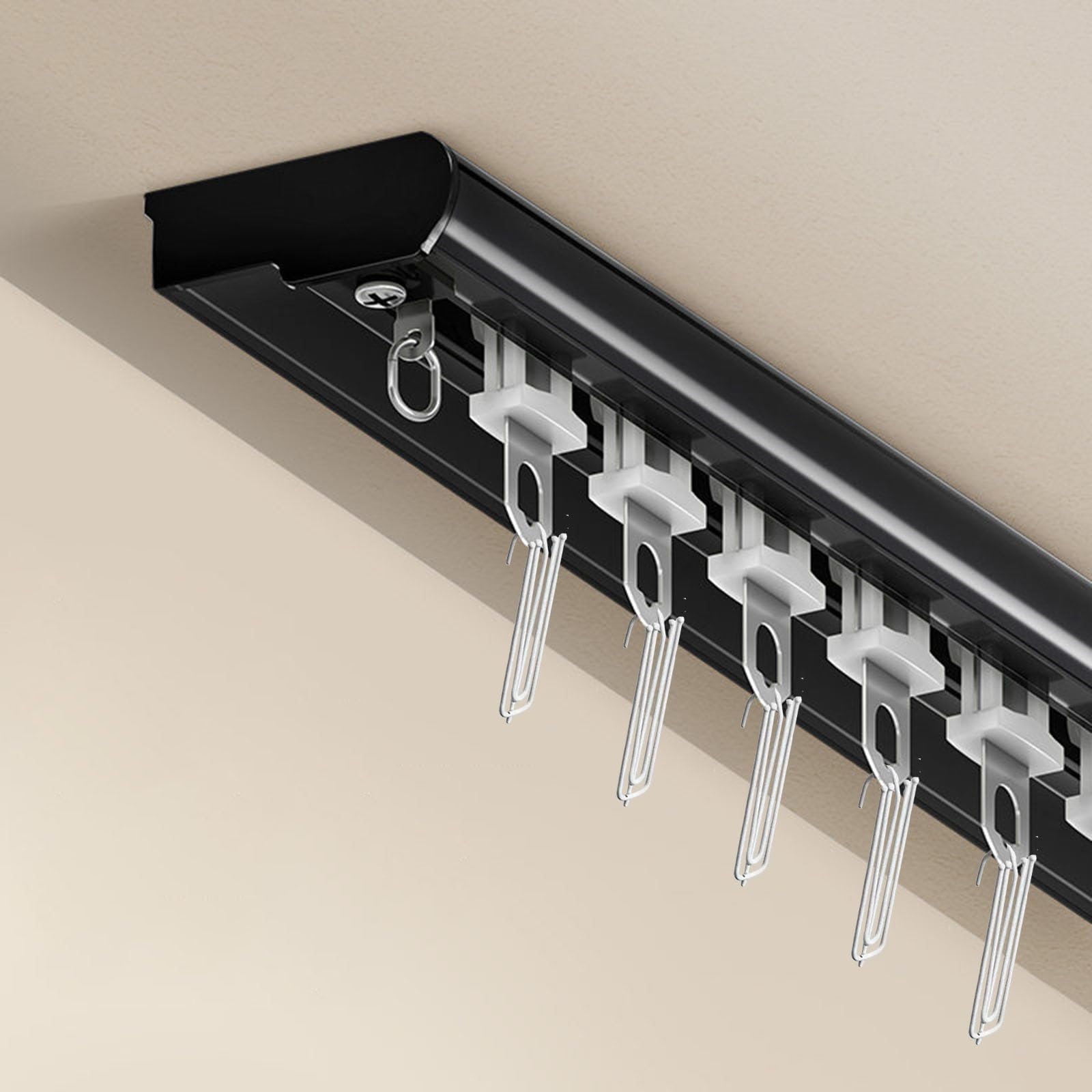 Ultra-thin Ceiling Track for Heavy Curtains, Aluminum Silent Sliding Rail with Stainless Steel Hooks, Indoor Room Divider Windows Rod(Black,5m/16.4ft/196.9in)