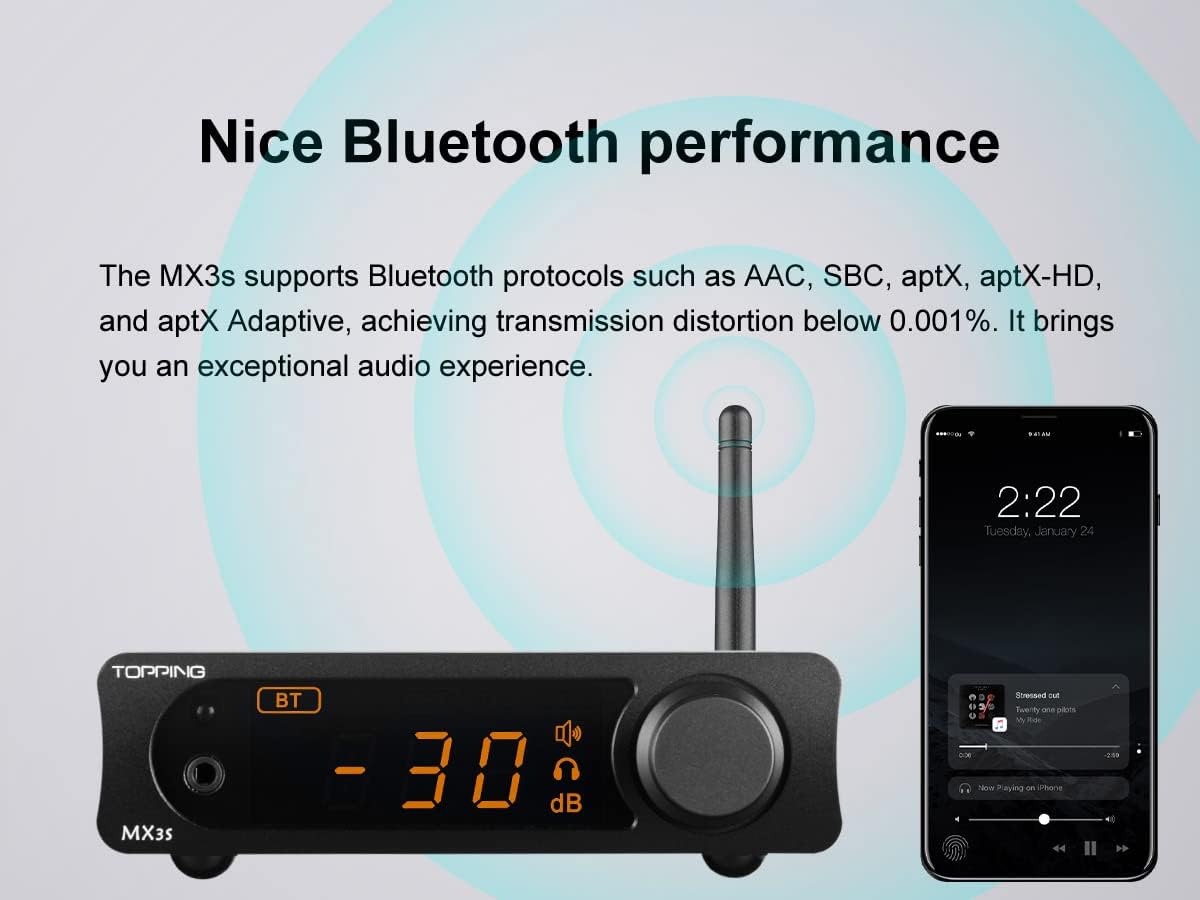 Topping MX3S DAC Amplifier Support Bluetooth Input 62W*2 Merus Class D 700mW*2 HPA Power Auto On/Off with Remote Control (Silver)