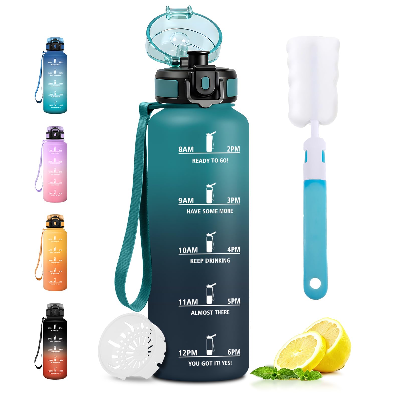 JAPORIA 1.5L Water Bottle Gym with Time Marker, Leak-Proof Filter Bottles, BPA-Free for Students Office