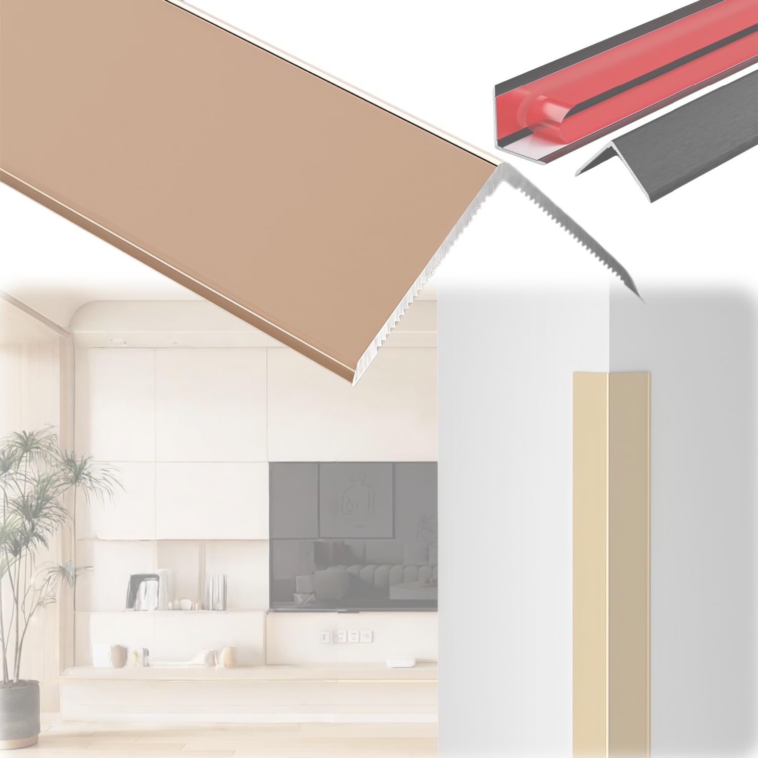 Tira autoadhesiva de aluminio en forma de L, 15 x 15 mm, 2,5-15 m de longitud, impermeable y resistente a la humedad, protector de bordes de pared, moldura de suelo (secciones de 1,25 m)