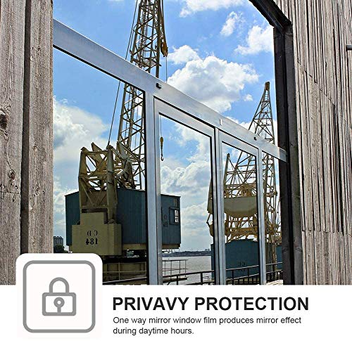 Window Privacy Film One Way Daytime Mirror Tint Treatments UV Heat Control Vinyl Stickers Sun Block Glass Paper Door Covering Reflective (Blue Silver, 17.5 Inch x 7.8 Feet)
