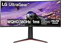 Monitor GamerLG UltragearCurvo –Tela VAde 34”, 2K WQHD 3440 x 1440, UltraWide™ (formato 21:9), 160Hz, 1ms (MBR), AMD FreeSyncPremium –34GP63A-B