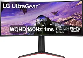 Monitor GamerLG UltragearCurvo –Tela VAde 34', 2K WQHD 3440 x 1440, UltraWide™ (formato 21:9), 160Hz, 1ms (MBR), AMD FreeSyncPremium –34GP63A-B
