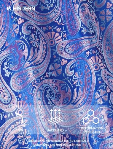Image of HISDERN Extra Long Ties for Men Classic Floral Tie and Pocket Square Elegant Silk Necktie Handkerchief Set Wedding Party