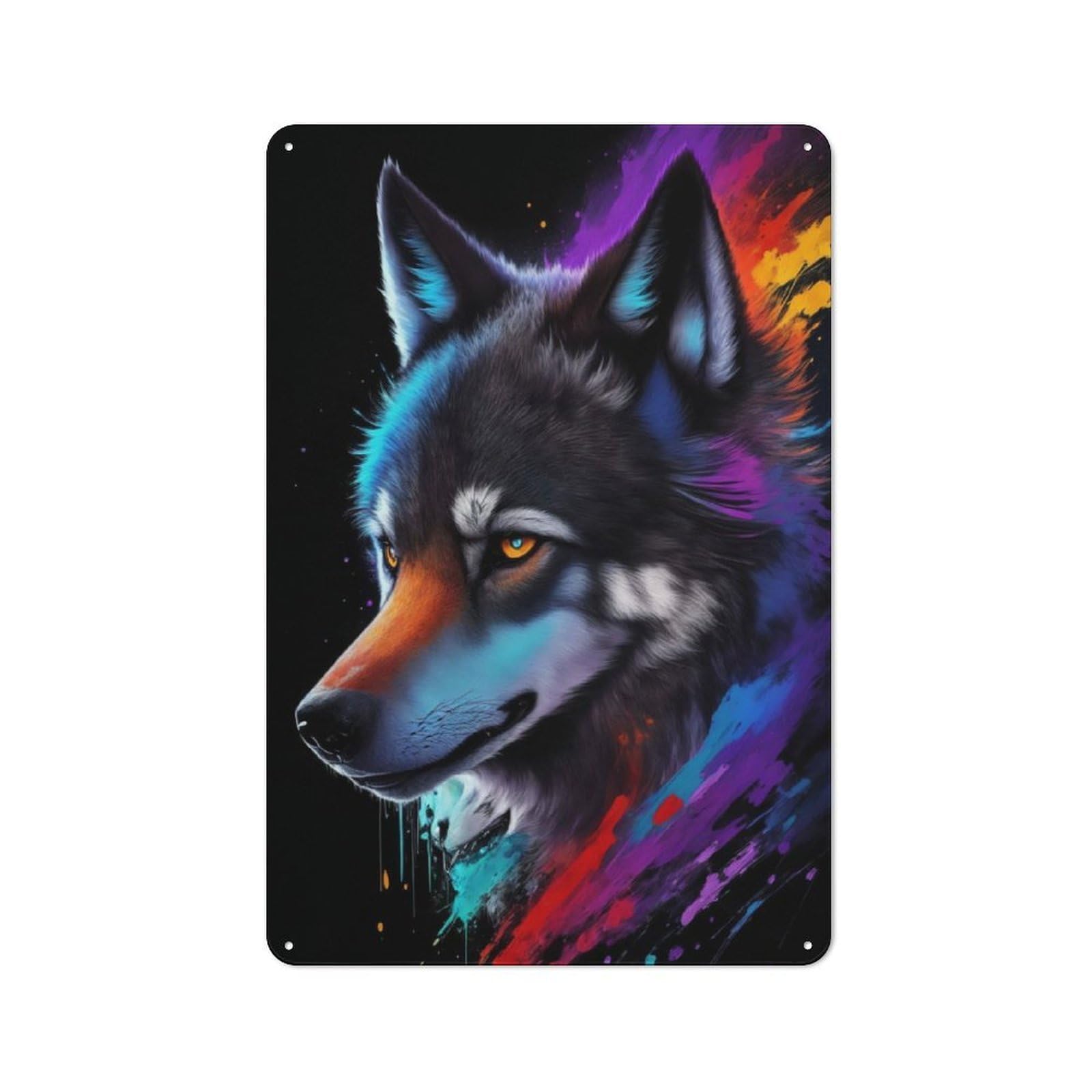 Junmoney Wolf Splash Art Painting 30X20cm Retro Metal Plaque With For Kitchen Or Home Bar, For Garage, Workshop And Man Cave Decoration