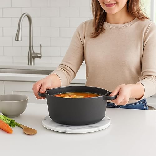 Miniatura 3 de Creative Home Salvamanteles redondos de mármol natural, tabla de queso, aperitivos de postre, bandeja de servir pan, 8 pulgadas de diámetro, blanco