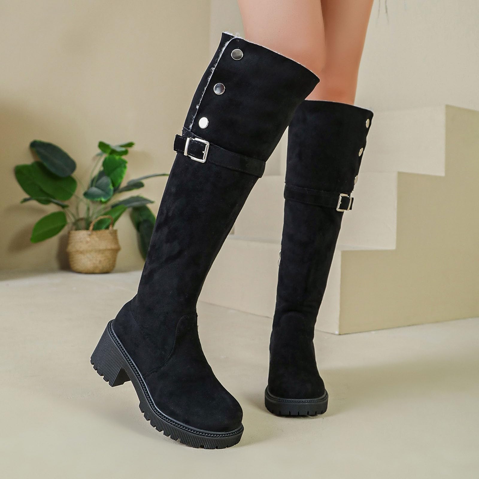 Botas de Invierno Mujer Botas Altas tacón Grueso Estilo Western, Montar Altas para Mujer.