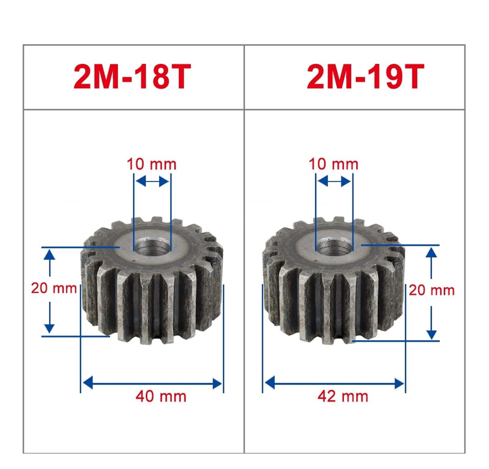 Bevel Gear Pinion Hardware Mechanical 1pcs Flat Gear 2M16T/17T/18T/19T Low Carbon Steel Teeth Thickness 20 Mm Metal Gear Teeth Pitch 6.28 Mm Bore Size 10mm(2M-19T)