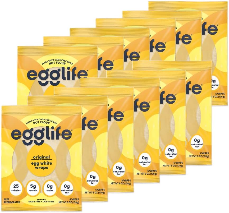 egglife egg white wraps, original, Egg White Wraps, 72 Total Wraps (12-6 Packs) - Gluten Free, Dairy Free, No Flour, Sugar Free, Keto Friendly, Paleo, Low Net Carb, Protein Packed